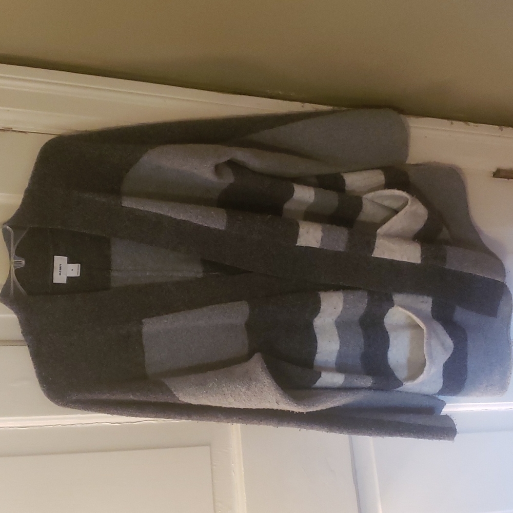 Charcoal Striped Long Cardigan